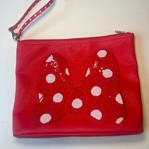 Disney Large Red Minnie Polka Dot Bow Pouch 9x12